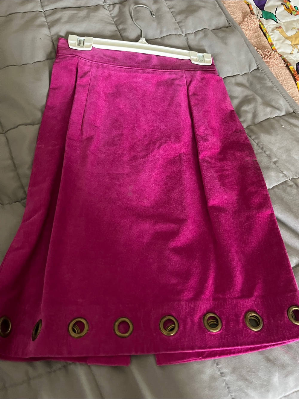 Danier Fuchsia A-Line Skirt with Gold Eyelet Trim